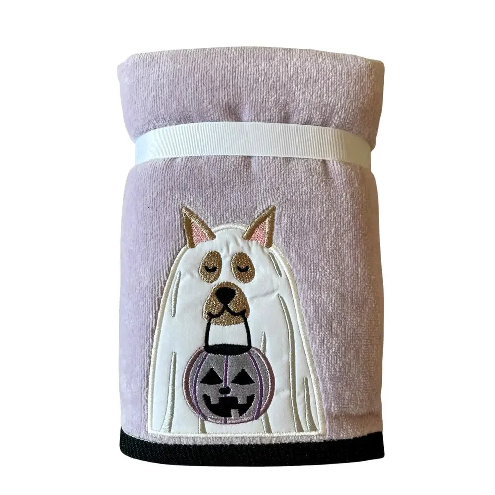 Kassa Decor Halloween Dog Ghost Hand Towels 18x28  Lavender & White Set of 2 NEW